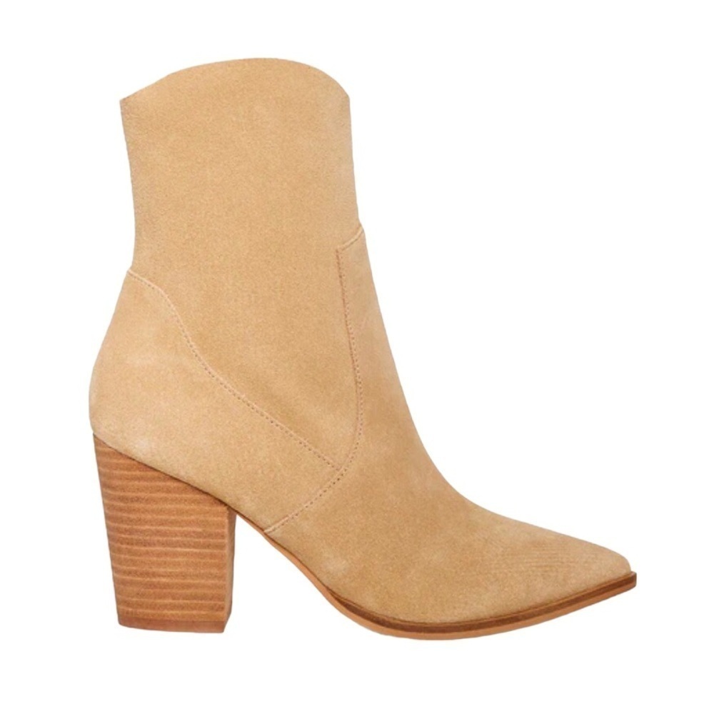 Steve Madden Janetta Suede Boots Tan Size 10 Block Heel Western Pointed Toe